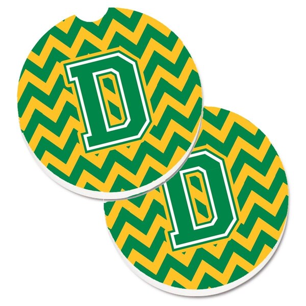 Carolines Treasures Letter D Chevron Green and Gold Set of 2 Cup Holder Car Coaster CJ1059-DCARC - main